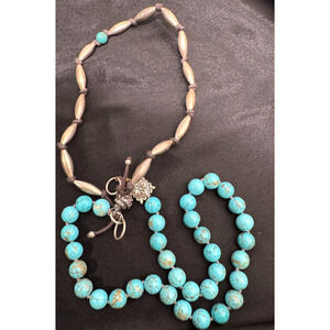 Vintage Navajo Turquoise Beads Silver Tubule Necklace Hand Knotted Southwestern